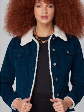 NWOT LOLA JEANS Gabriella Corduroy Sherpa Jacket Navy S